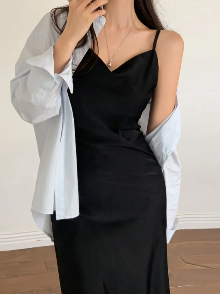 

Faionable Satin Wrap Dr Women's Summer Spring Season Ele Vintage Slimming Long Gown Versatile Strapl Commute Sle
