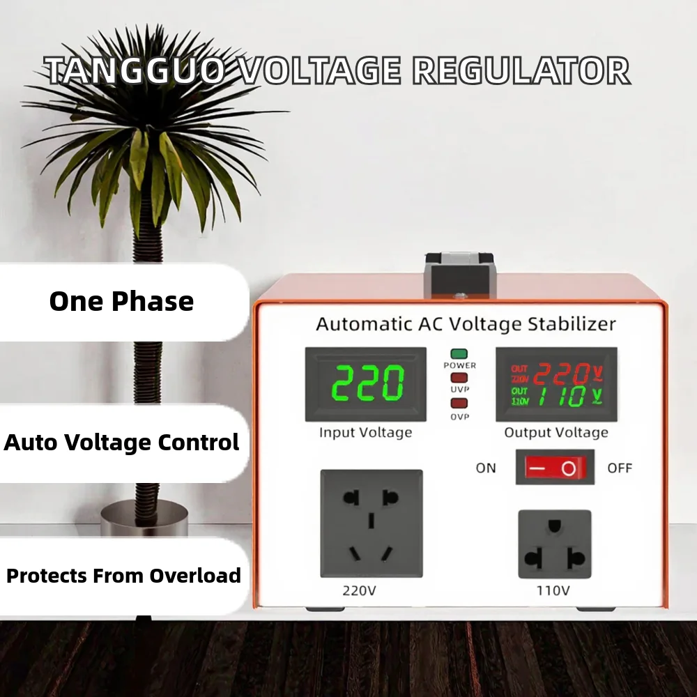 Automatyczny regulator AVR 1000VA 3000VA, zakres napięcia 150V-250V, wyświetlacz cyfrowy, wydajność 98%, certyfikaty CE PSE FCC, 220V ± 5%