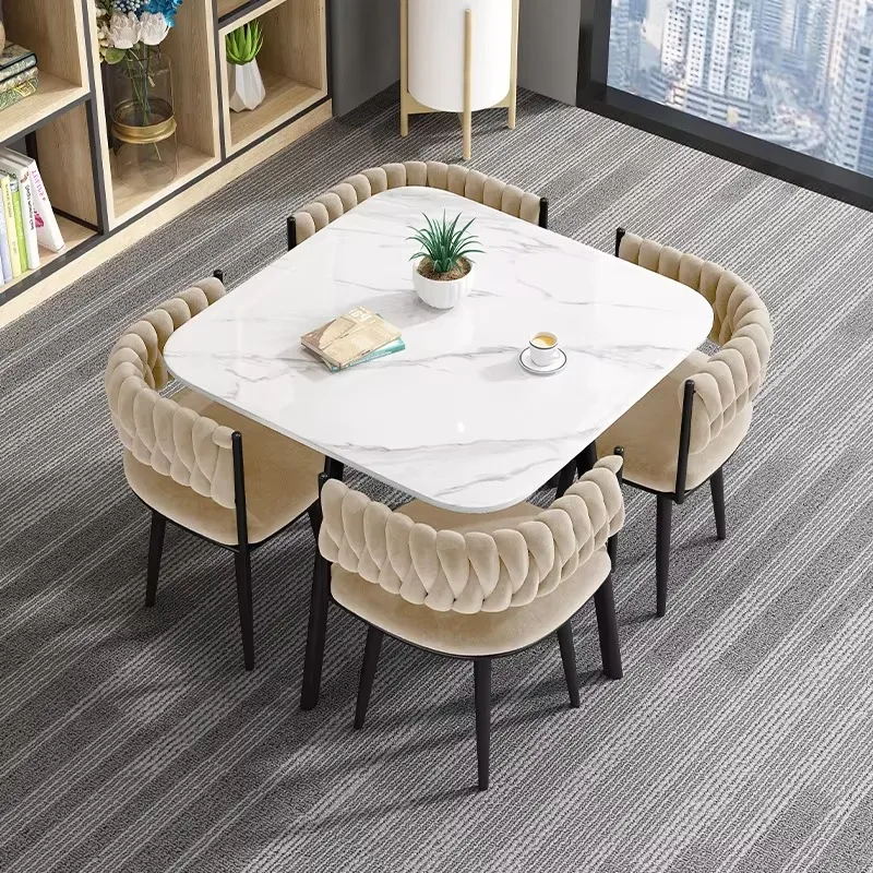 -+Light Luxury Extendable Foldable Hotel Casual 1 Table 4 Chair Round Square Modern Minimalist Home Furniture Dining Table Set