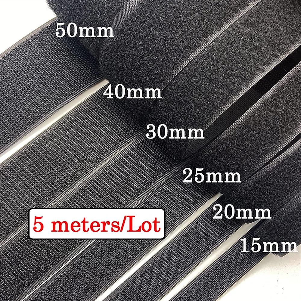 5M Black and White Non-Adhesive Hook and Loop Fasteners Strong Tape Nylon Fabric Magic Tape for DIY Sewing Accessories 16mm-150