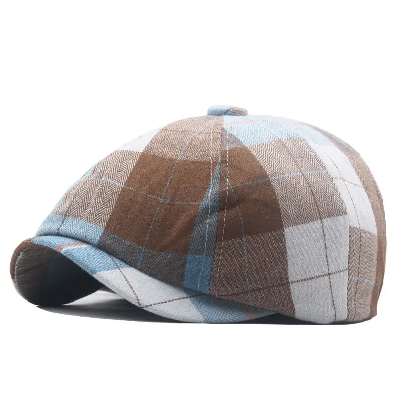 Spring Polyester Stripe Print Newsboy Caps Flat Peaked Cap Men and Women Painter Beret Hats 125