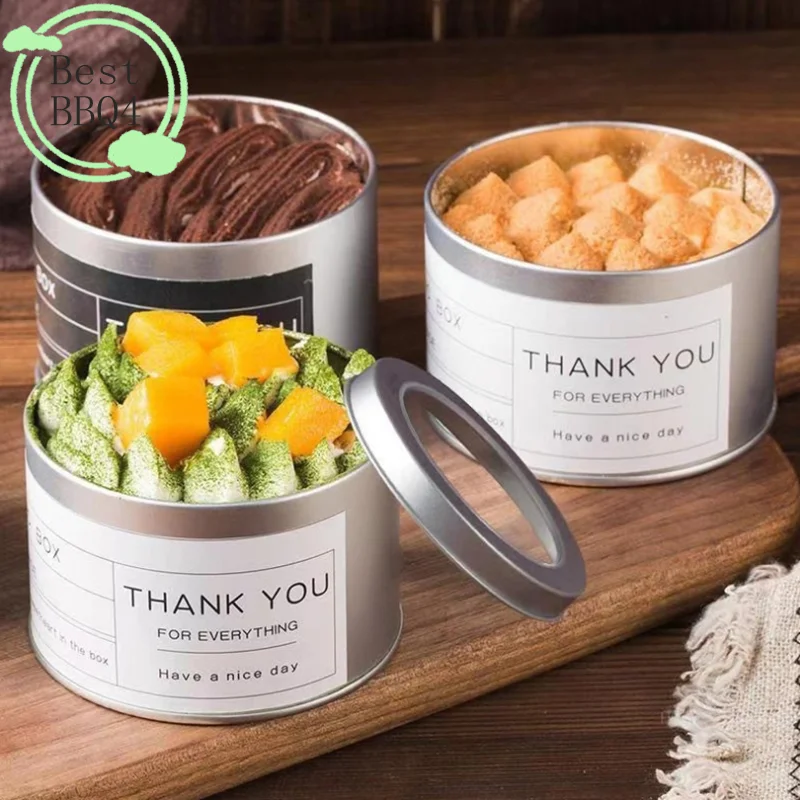 BBQ4 Empty Pot Round Square Tinplate Box Clear Window Iron Storage Box Tea Food Jar Candy Cake Boxes Jewelry Cream Container