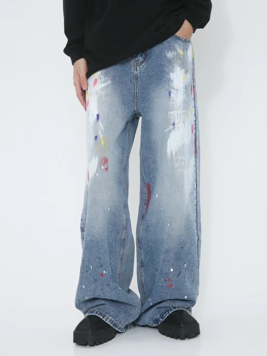 

Street Art Graffiti Loose Fit Straight Leg Men's Jeans Trendy Casual Trousers Youth Style Summer Collection Chinese Brand
