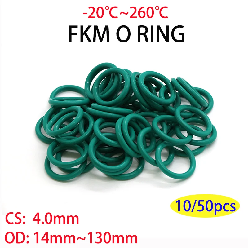 

10/50Pcs Green FKM O Ring CS 4mm OD 14~130mm Sealing Gasket Insulation Oil Resistant High Temperature Resistance Fluorine Rubber