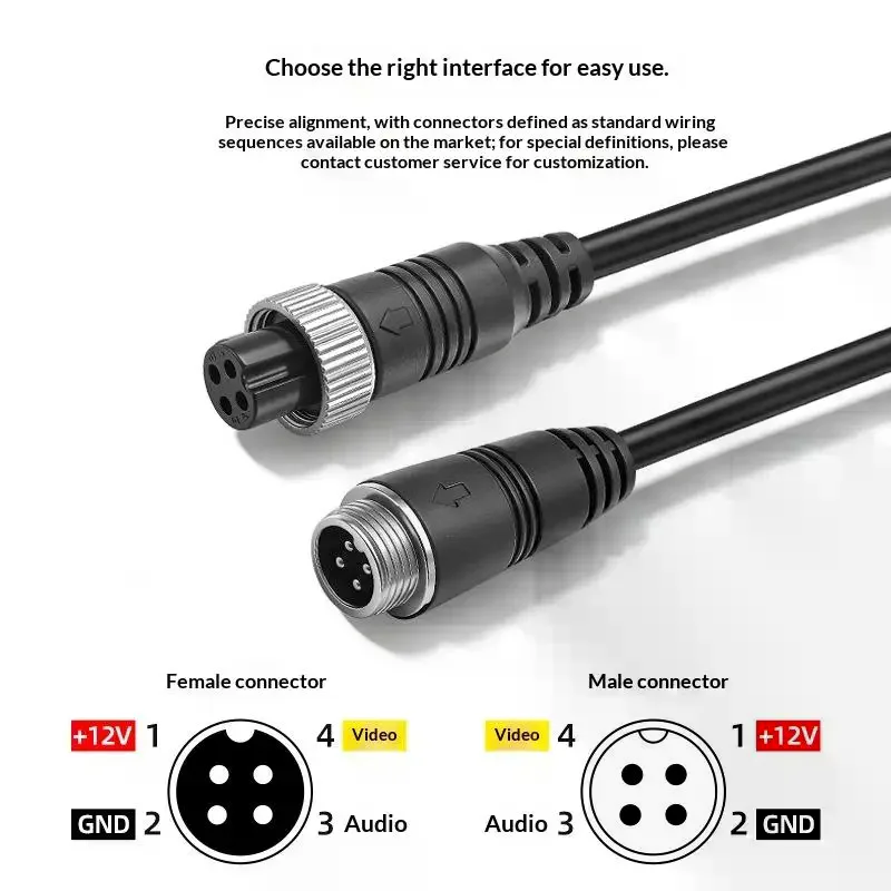 4 Pin M12 Aviation Extension Cable Shielded Anti Interference Vehicle Camera Wire For Truck Car Rear View Monitoring System