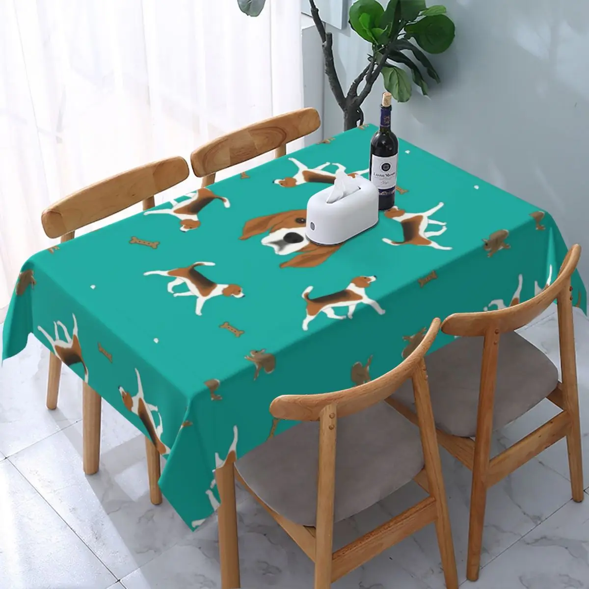 

Rectangular Oilproof Beagle Bunch Table Cover Fitted Table Cloth Backed Edge Tablecloth for Picnic