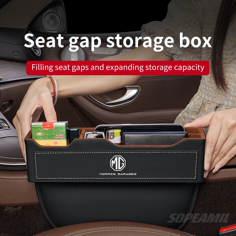Leather Car Seat Crevice Storage Box Seat Gap Slot Box Organizer For MG ZS Hybrid+ HS ES5 MGS5 MG4 EV EZS ONE MG3 MG5 MG6 MG7
