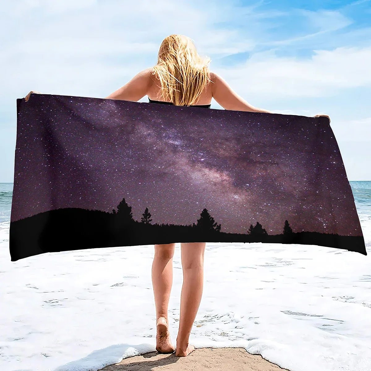 Starry Night Sky Beach Towel,Microfiber Super Absorbent Beach Towel, Soft and Comfortable Bathroom Towel Sand Free Beach Towel