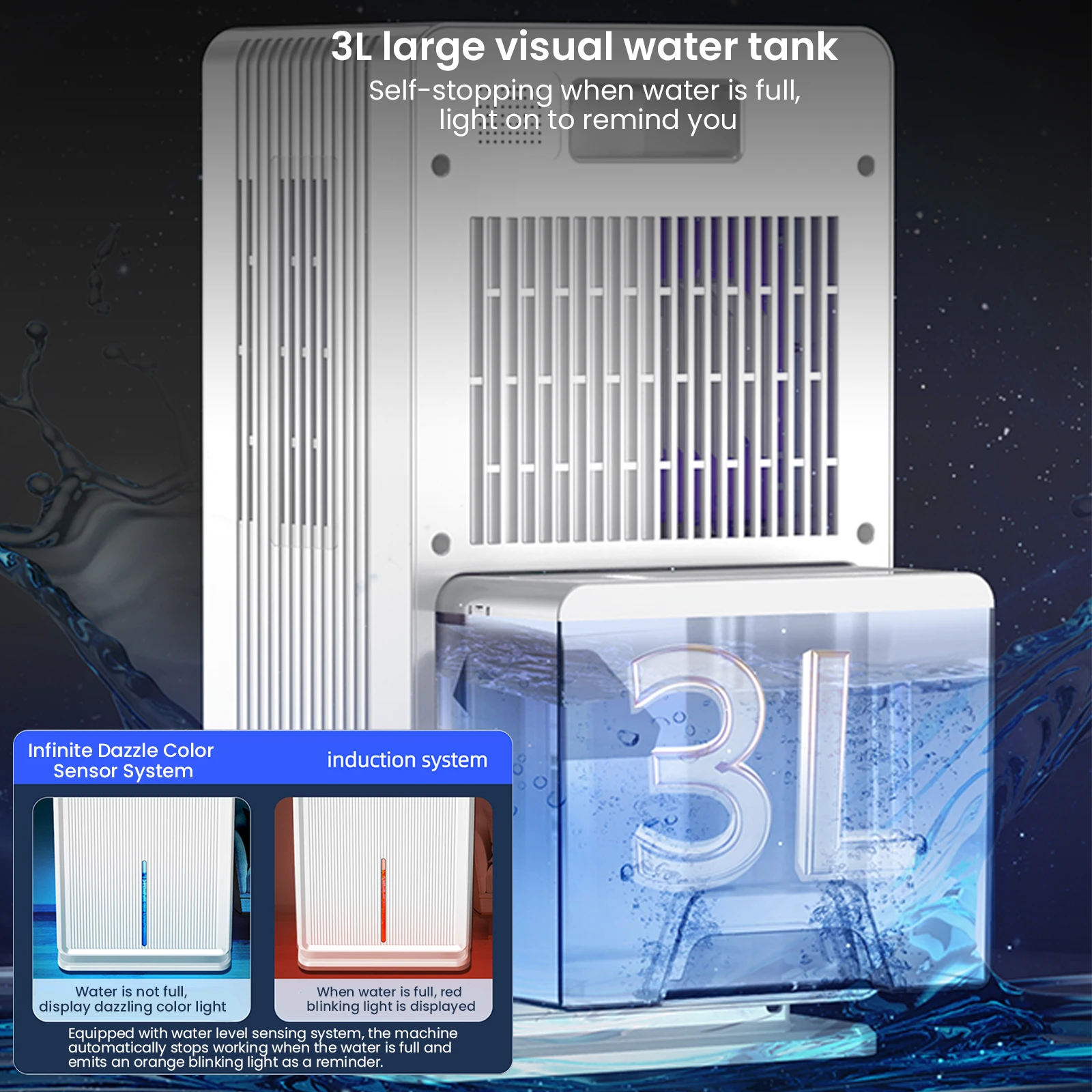 Бытовой осушитель 3 л для домов на колесах, спальни, ванной комнаты с функцией автоматического отключения и красочным зеркальным освещением, очиститель воздуха
