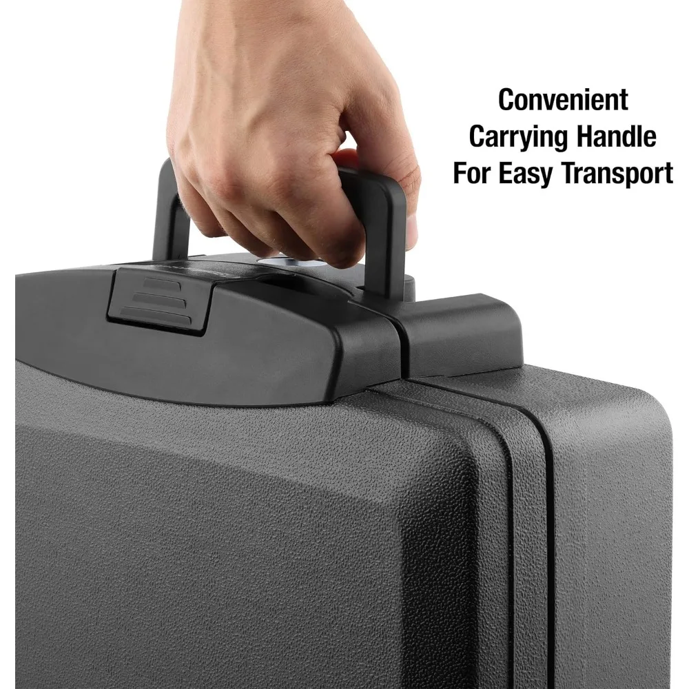 صندوق قفل أسود محمول لتخزين آمن للمال وجوازات السفر والأشياء الثمينة مع قفل المفتاح ومقبض الحمل