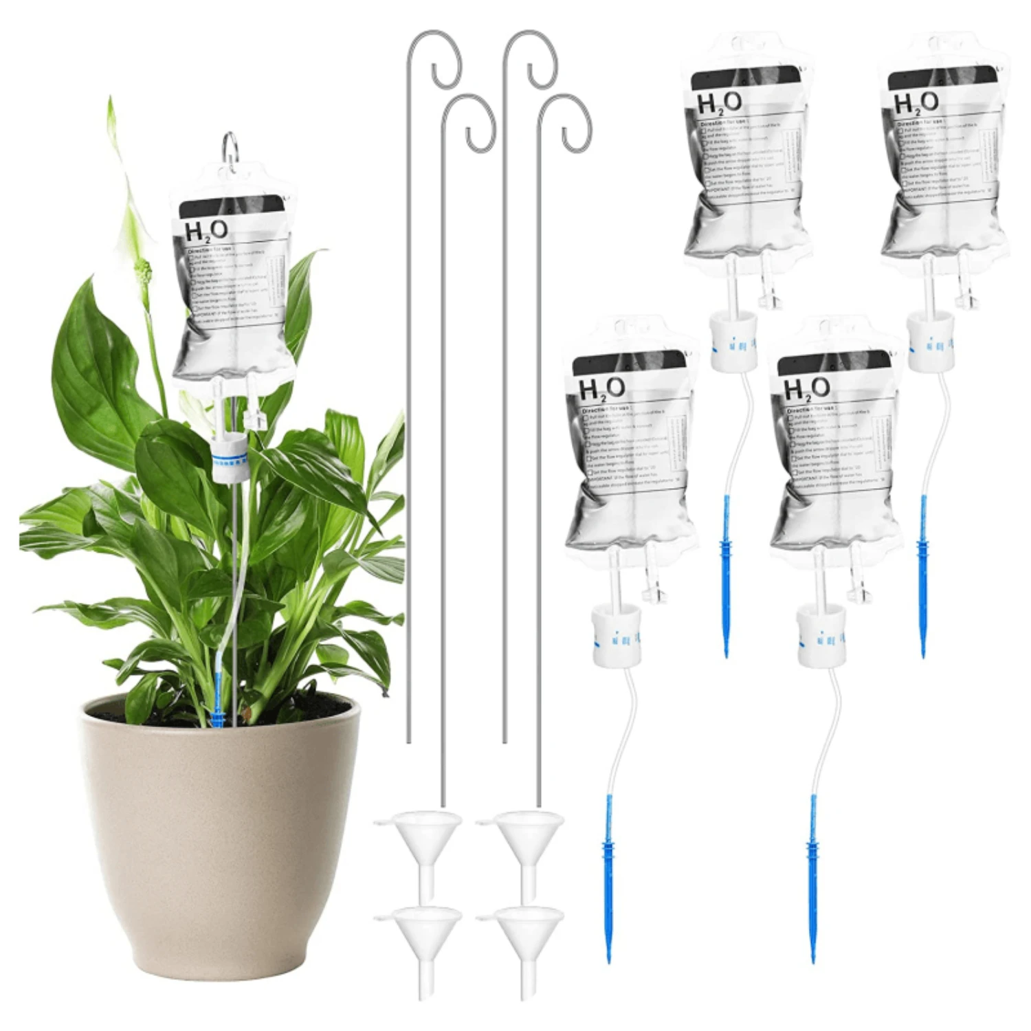 4pcs, Plant Self Automatic Plant Watering System Plant Irrigation Drip Bag With Metal Support Rod Self Watering Devices Small Fu