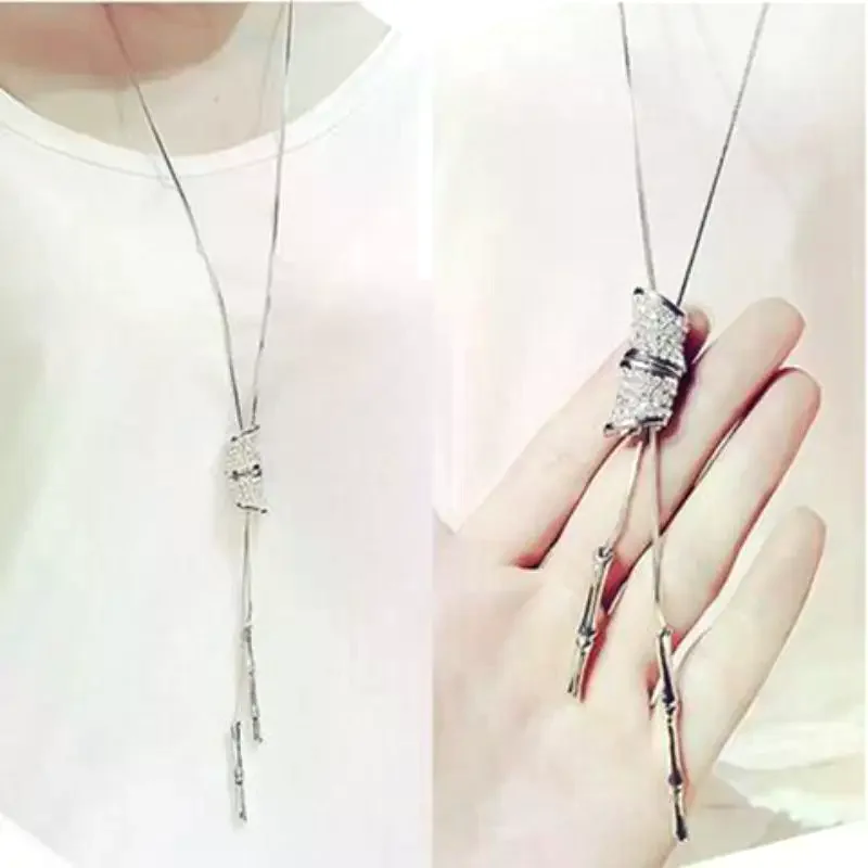 موضة الخيزران قلادة طويلة قلادة للنساء جديد حجر الراين سترة سلسلة مجوهرات للنساء هدايا