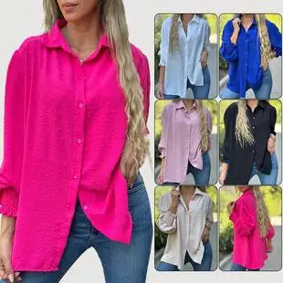 

Удобная однотонная повседневная женская рубашка на пуговицах свободного кроя, новинка весна-осень, трансграничная поставка