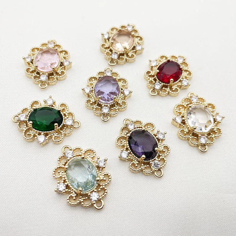 20 قطعة/الحقيبة النحاس 18 كيلو مطلية بالذهب مجموعة صغيرة زركونيا جوفاء البيضاوي الزجاج حلقة مزدوجة موصل DIY بها بنفسك صنع المجوهرات اكسسوارات