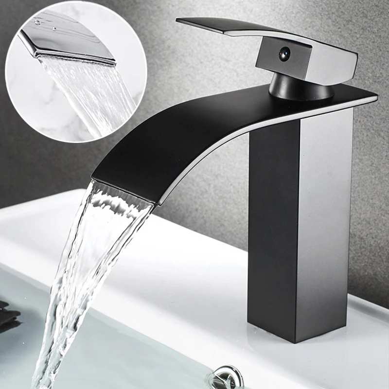 

Stainless Steel Waterfall Wash Basin High And Low Faucet Black Hot And Cold Toilet Wash Basin Bathroom Home
