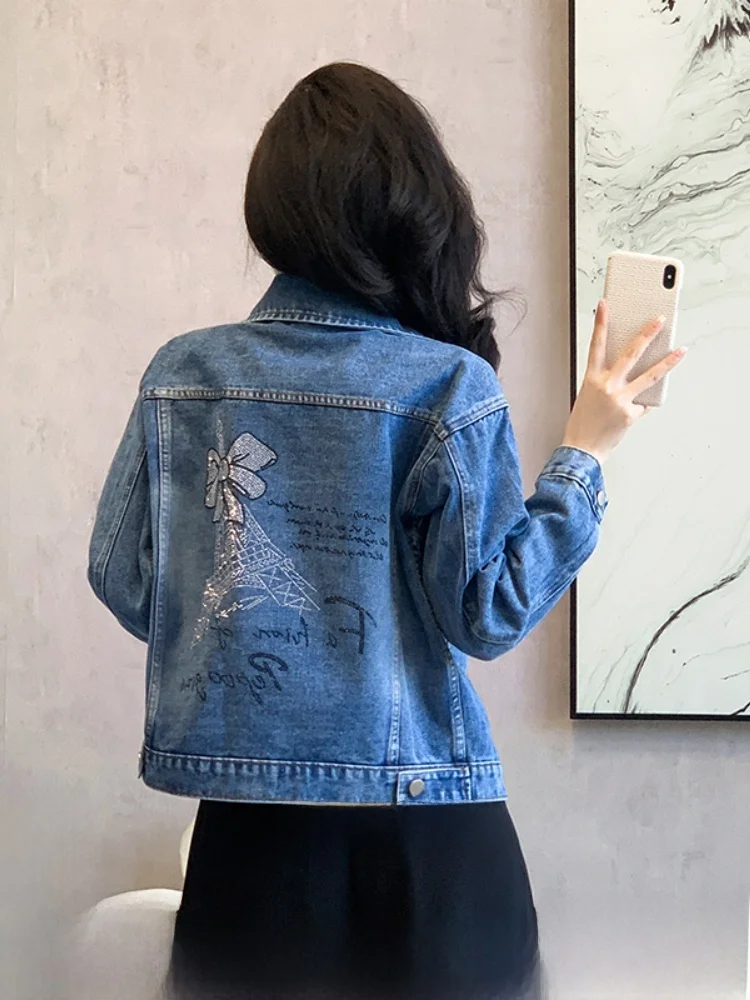 Primavera otoño talla grande mujer Denim Jaet europeo Sle viaje suelto ajuste largo Sve ort abrigo botón detalle Color puro