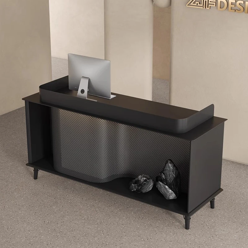 

Modern Black Reception Desks Counter Luxury Service High-end Reception Desks L Shaped Front Desk Schreibtisch Office Furniture