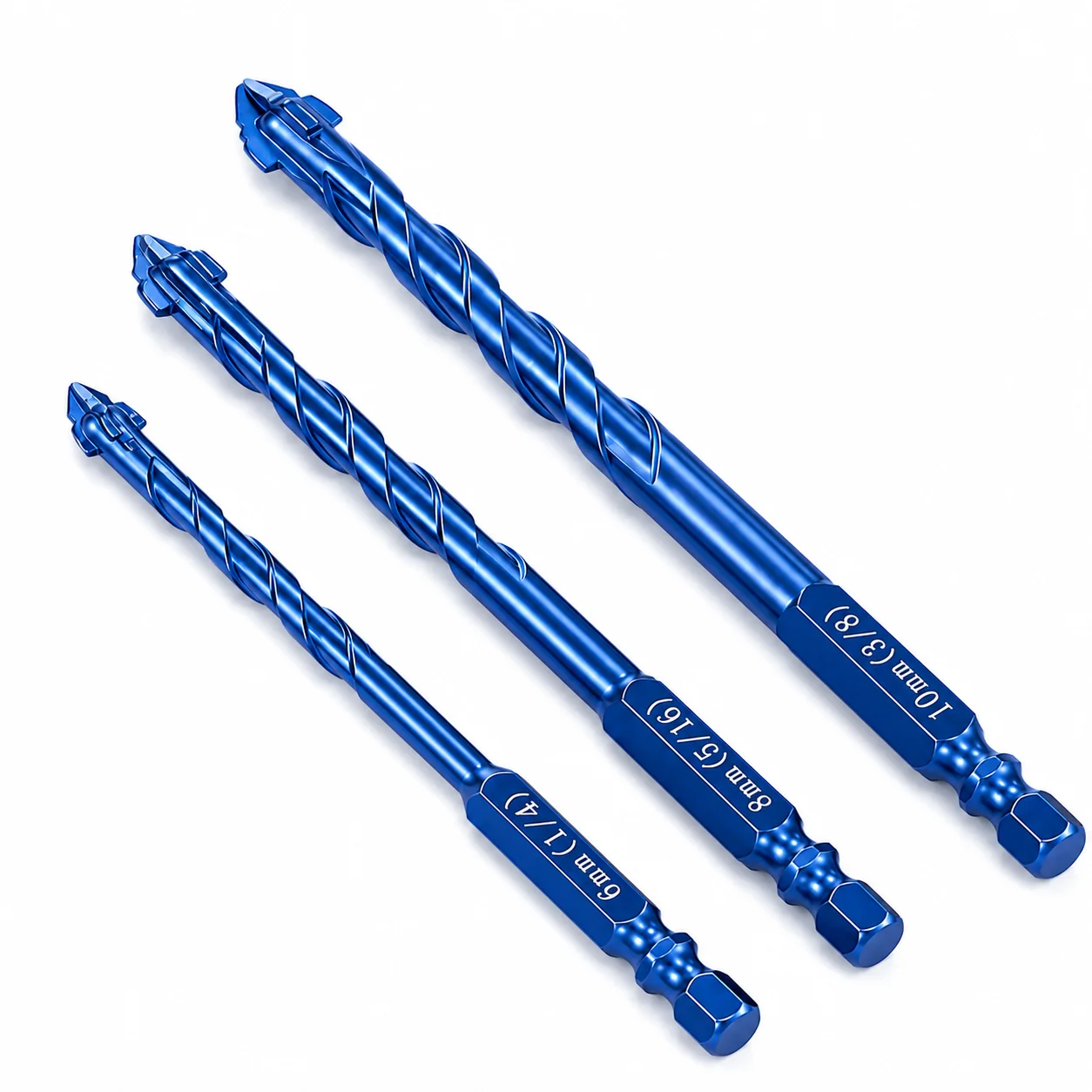 3Pcs Cross Spear Point Drill Bit Set Hex Shank 6/8/10mm Multi Material Drilling for Tile Wood Metal Stone