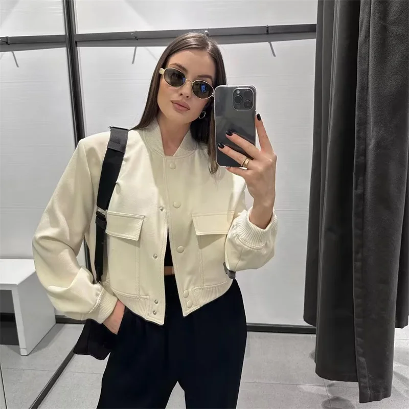 Women Suit 1 Piece Standing Collar Double Pocket Solid Color Jacket Blazer Loose Style Casual Party Ladies Fall Outfit Coat