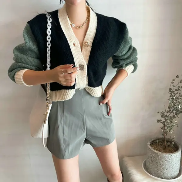 

Утепленный вязаный кардиган Solowen с V-образным вырезом, асимметричными пуговицами и цветовыми блоками, теплая верхняя одежда, длинный рукав, стандартная длина