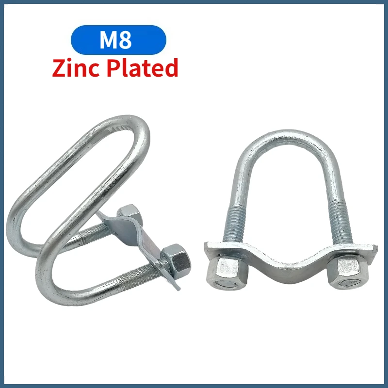 M8 Zinc Plated Double U-Shaped Screw Bolt Cross Pipe Clamp Special-shaped Hoop Greenhouse Pig Breeding And Animal Husbandry