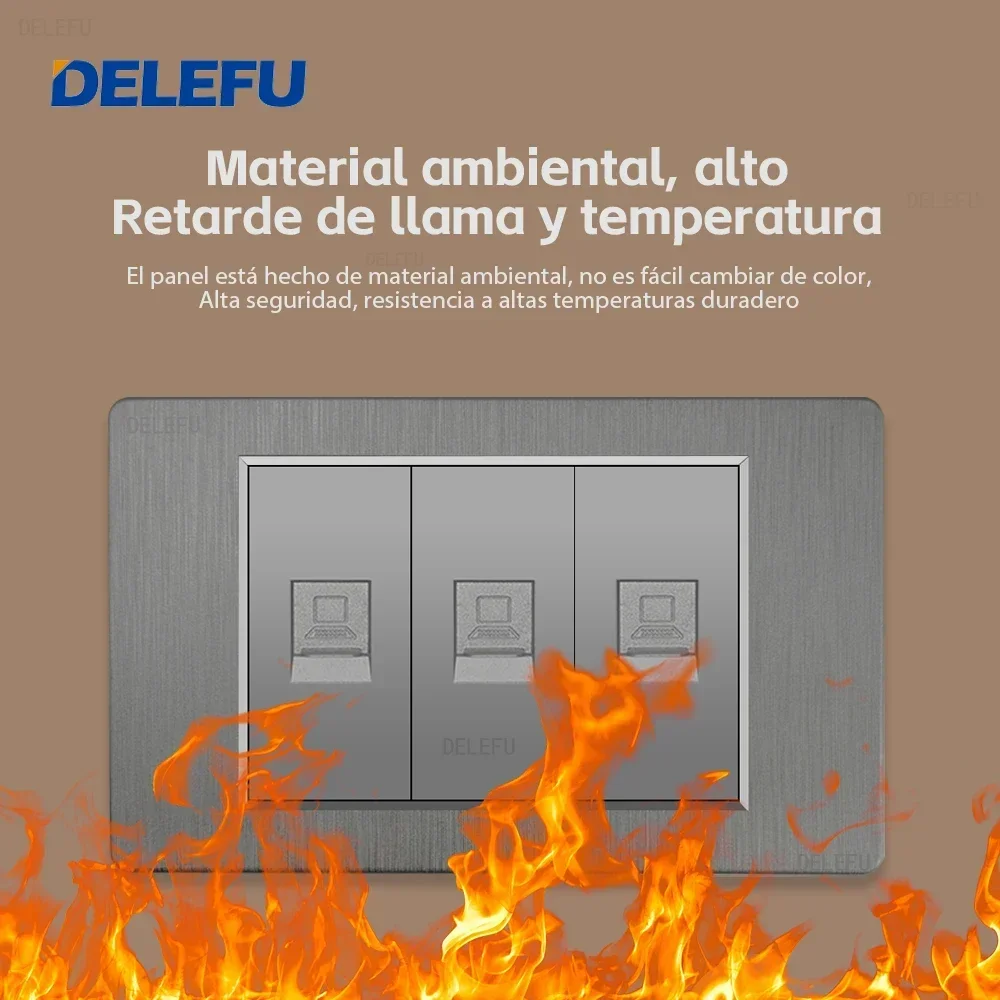 DELEFU Grey PC brushed panel American Standard series 118*74mm wall computer combination socket switch