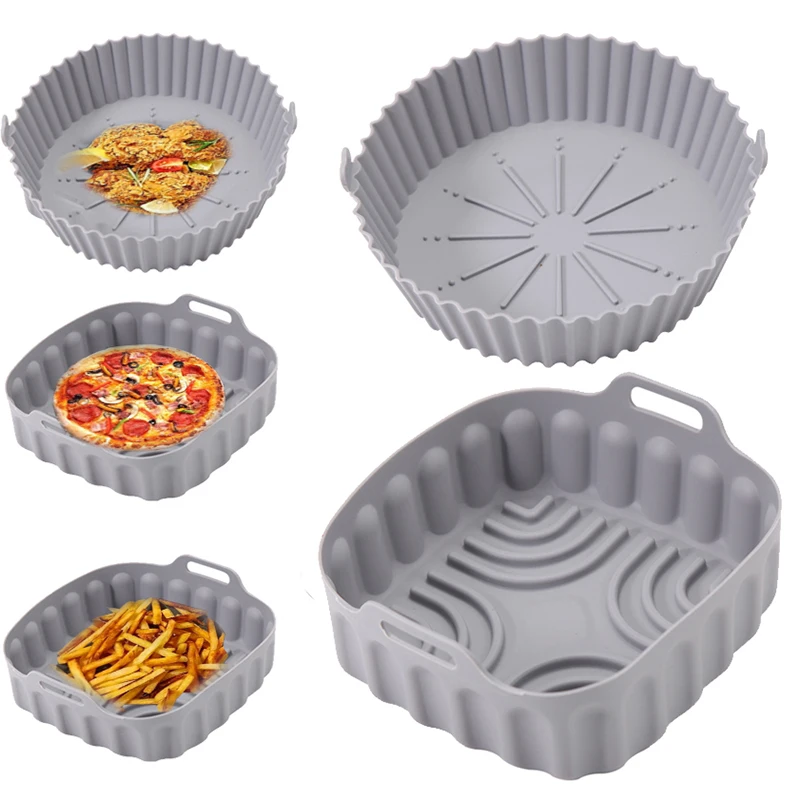 Frytkownica powietrzna silikonowy kosz taca 20/23cm okrągły kwadrat 4/5/6/8 litrów kształt XXL obudowa Airfryer Protector Pan Mold Liner