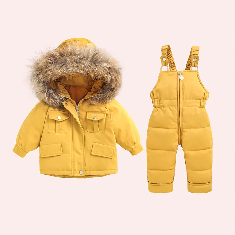 -30℃ Winter Thick Suit Down Warm Sets Boys Girls Hooded Jackets Overalls 2 Pcs Kids Parka Snowsuit Outfits 2-5 Years