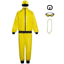 Men's 90s Rap Singer Cosplay Costume Yellow Sportswear Black Gang Novelty Adult Fancy Dress Sunglasses Chains Beard Accessories