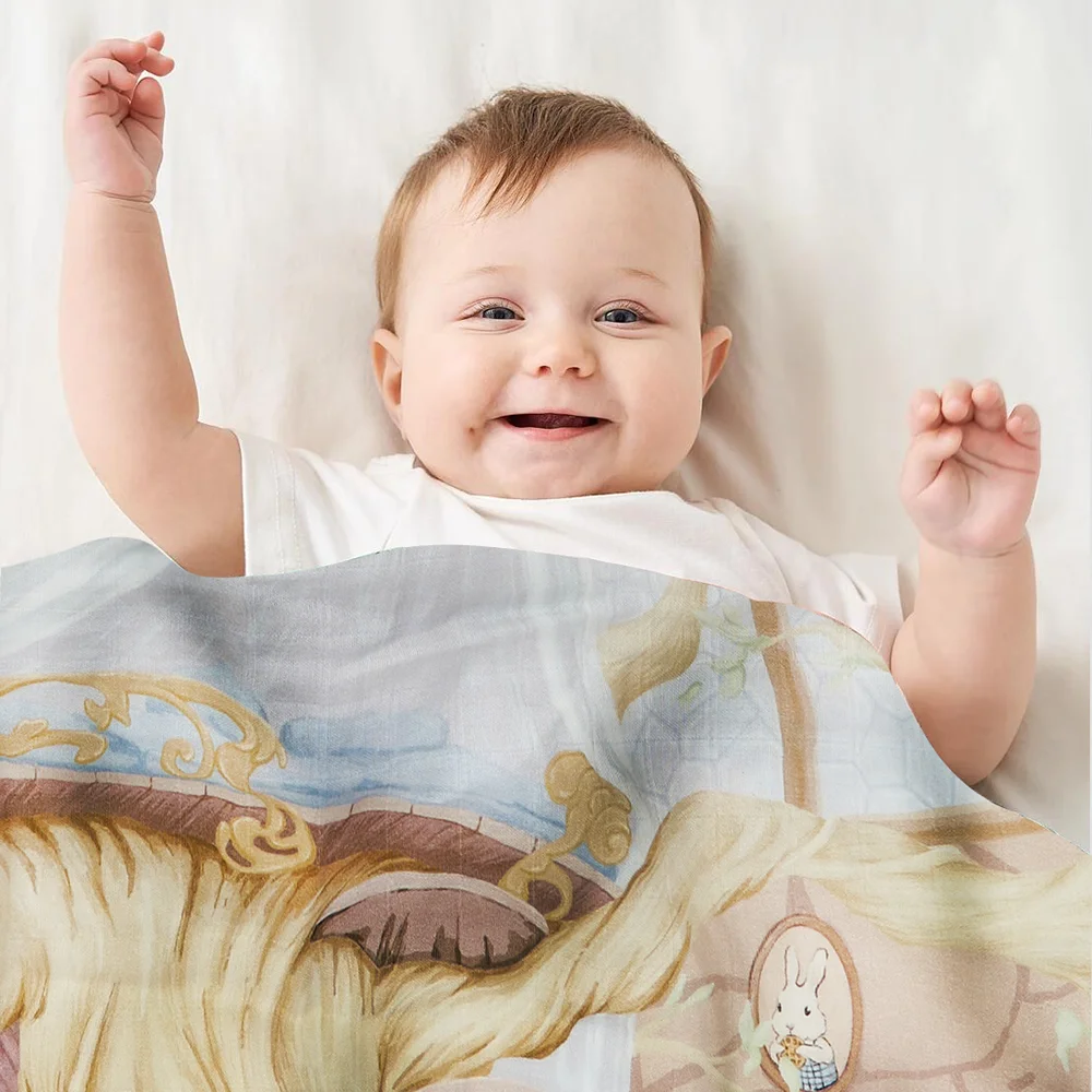 Elinfant 120x150cm 4 layers bamboo cotton muslin swaddle blanket digital print newborn bath towel wrap receiving blanket