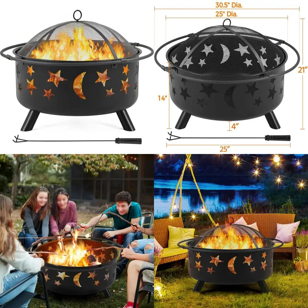 

30-дюймовая дровяная пожарная яма на открытом воздухе с искровым экраном и покером для бонфа на заднем дворе патио