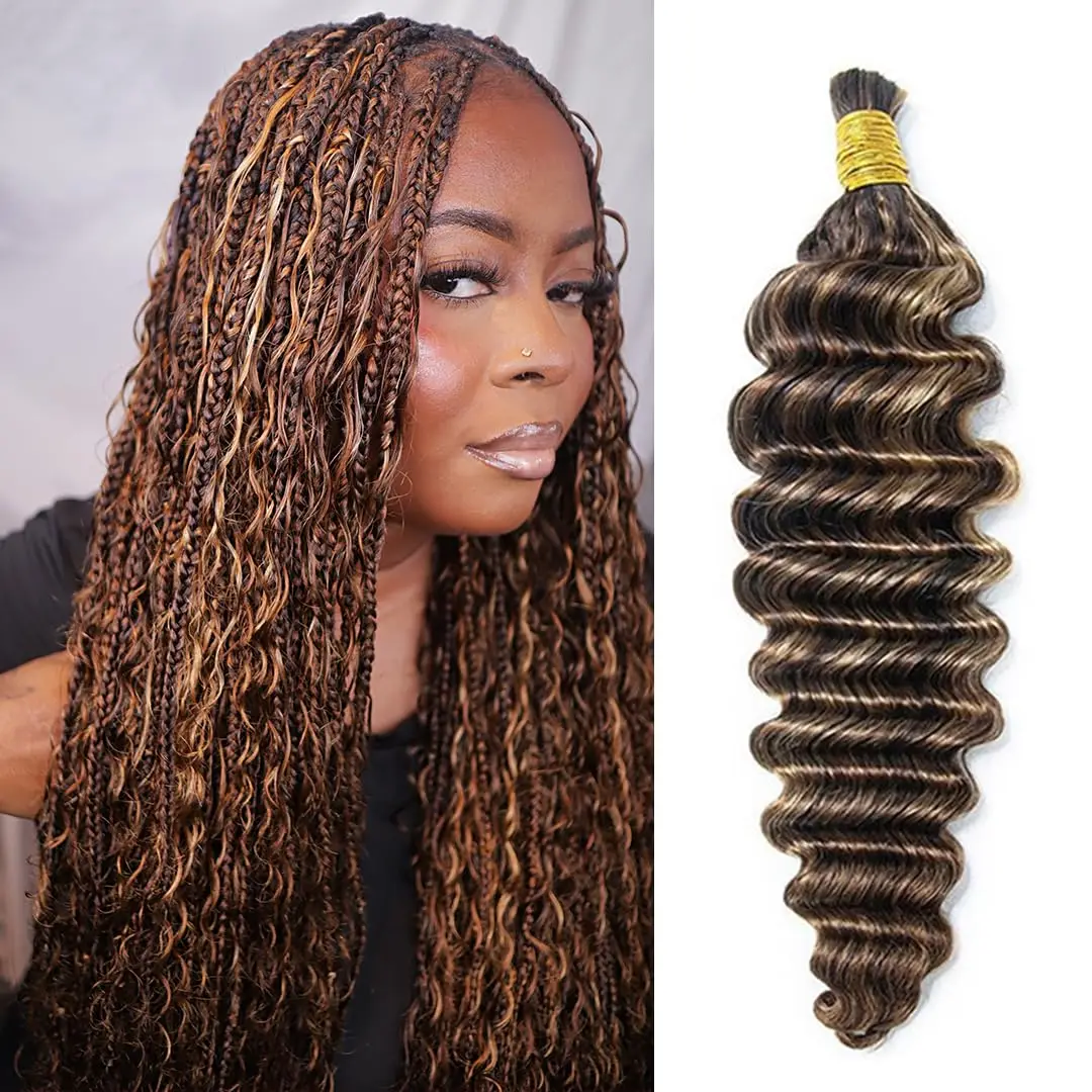 Seraphicwig No Weft Boho Braids Hair Extensions Deep Wave Bundles Human Braiding Hair for Women No Tangle No Shedding Human Hair Extension 1 Bundle 100g 18 20 Inch For Women Natural Color #4/27/30 #27/30/613