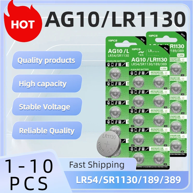 LR1130 LR44 AG13 AG10 1.5V Alkaline Button Cell Battery Bulk Pack for Electronic Watch Toy Clock