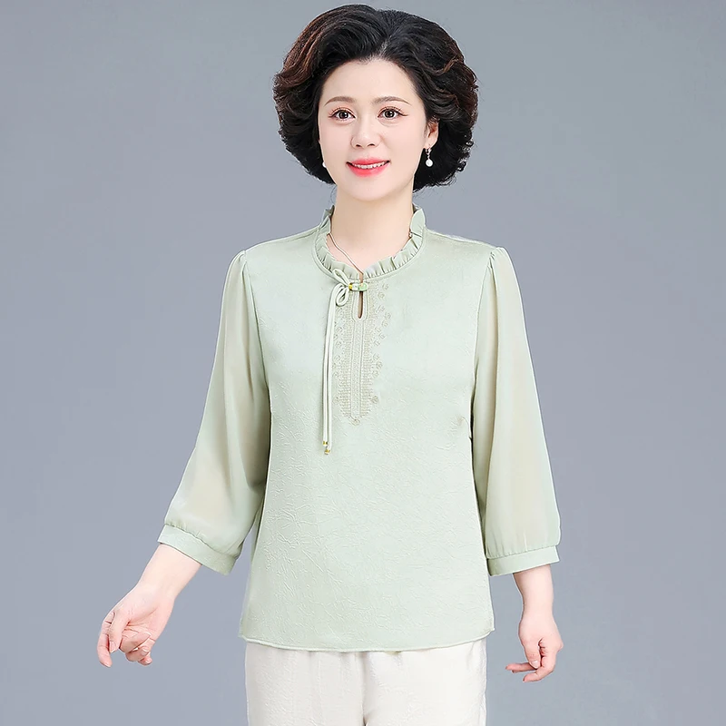 

Модный весенний комплект одежды для мам: топ и брюки для женщин среднего возраста, весенне-осенний костюм-двойка, высокое качество