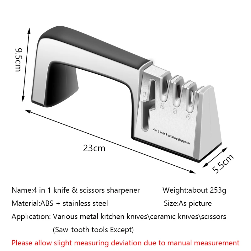 4 In 1 Knife Sharpener Professional Knife Scissor Manual Kitchen Sharpener  For All Sized Stainless Steel Blades Accessories