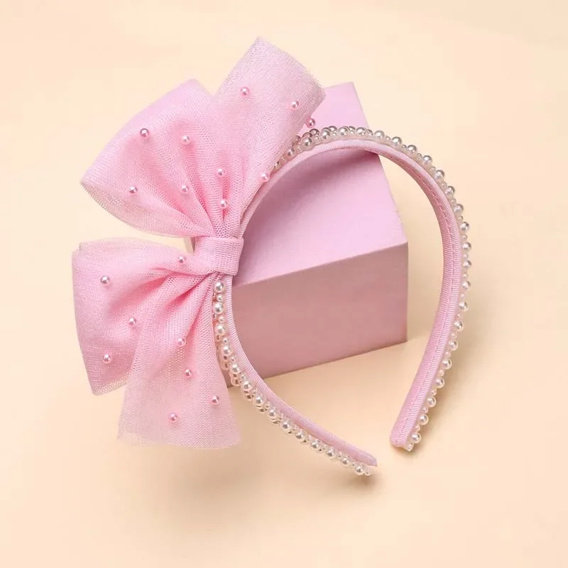 Oaoleer Fashion Pearl Hairbands For Kids Girls Lace Bow Headbands Hair Bands Headwear Children Festival Hair Accessories Gifts