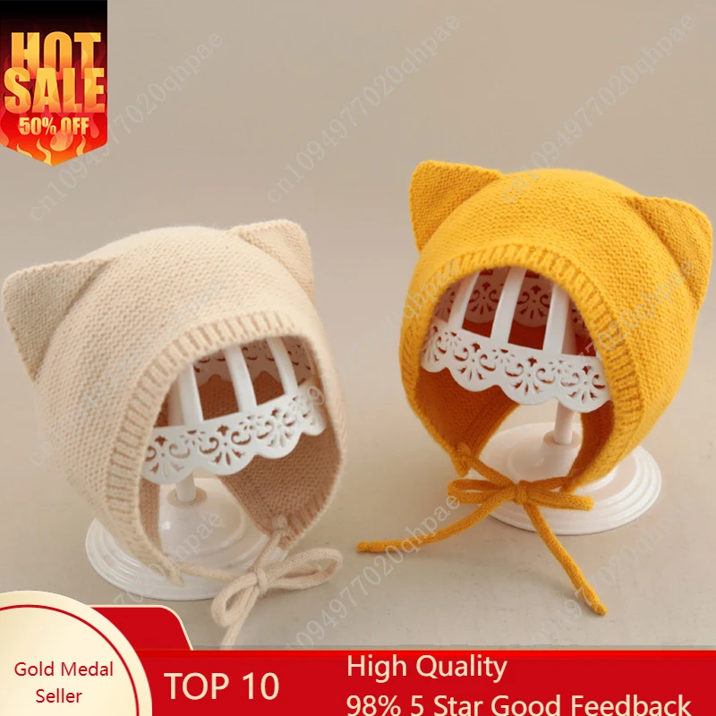 

Winter Warm Knitted Baby Hat With Ears Solid Color Baby Boys Girls Cap Beanies Soft Infant Toddler Earflap Hats Bonnet