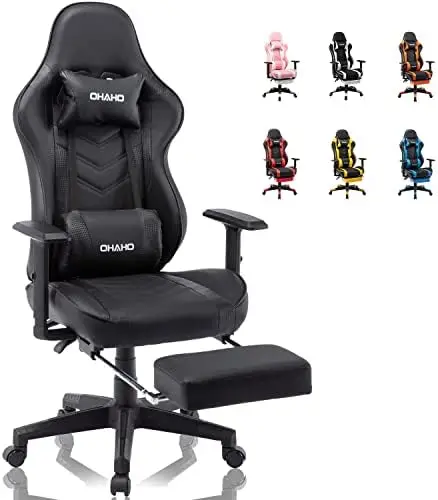 

Gaming Chair with Footrest Ergonomic Office Chair Adjustable Swivel Leather High Back Computer Desk Chair with Headrest and Lumb