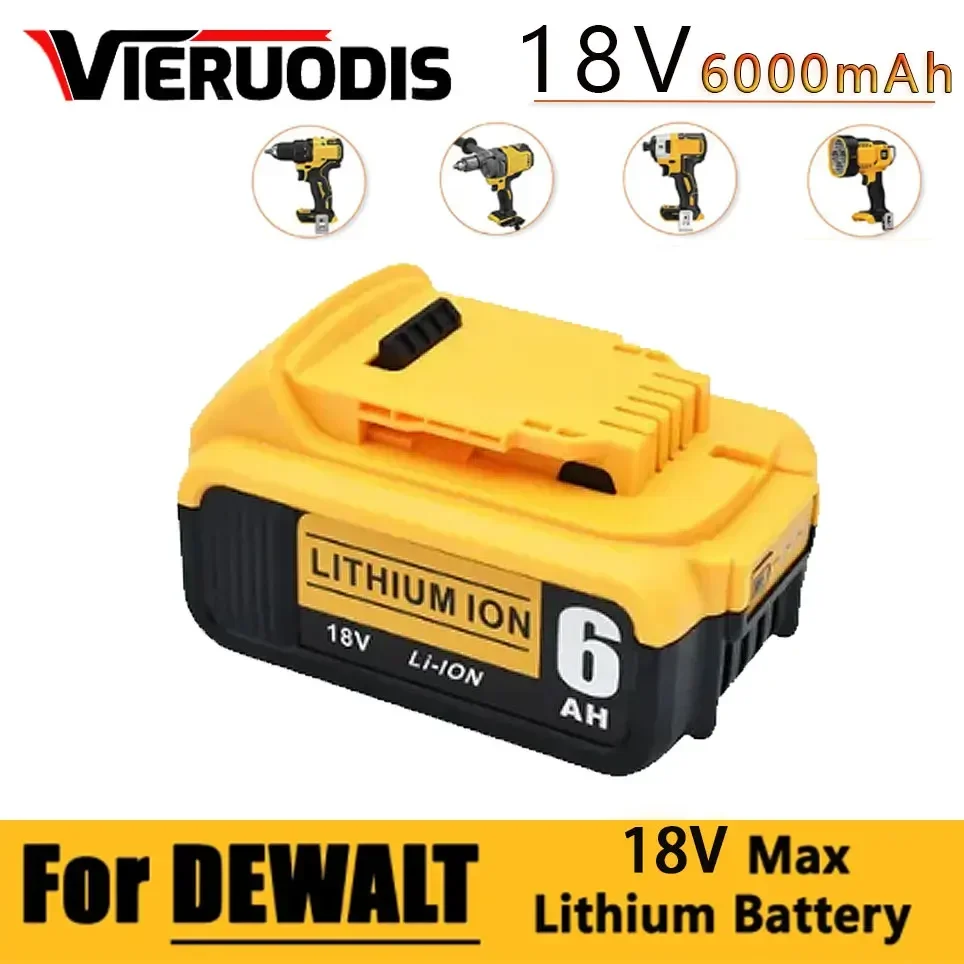 

100% Compatible For DeWalt 18V/20V 6000mAh Rechargeable Power Tools Battery with LED Li-ion Replacement DCB205 DCB204-2 DCB206