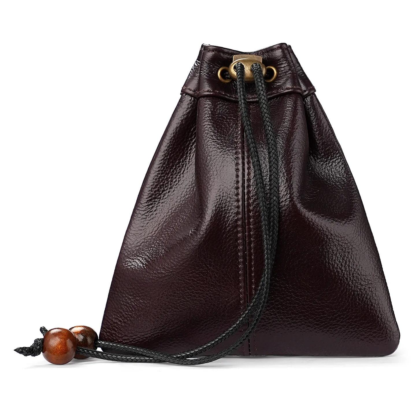 

Vintage Oil Wax Leather Drawstring Coin Purses Handcrafted Men Drawstring Pouch Portable Lipstick Jewelry Storage Coin Holders