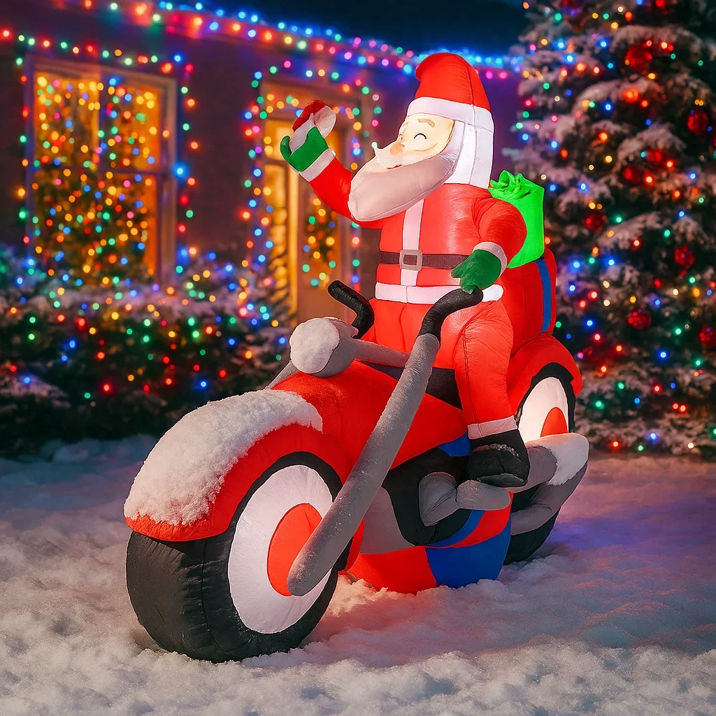 1,8 M/5,9 pies inflable Santa en motocicleta luces de Navidad LED hogar vacaciones iluminación decoración patio suministros de Navidad decoración al aire libre