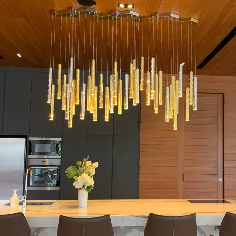 

Modern luxury gold/silver LED Chandelier ceiling Long tube Combination Lighting Living room Dining room Decor Hanging lights