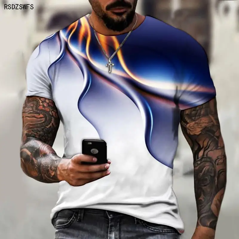 3D Geometric Pattern Three-dimensional Men\'s New T-shirt Short-sleeved Summer Fashion Trend Printing O-neck Pullover Shirt