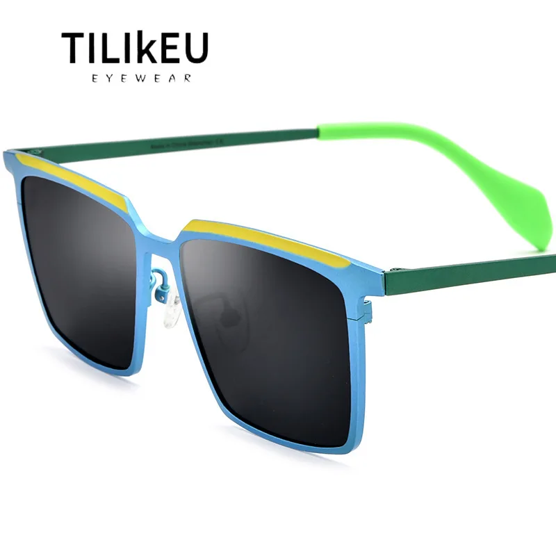 

New Arrivals Pure Titanium Men Driving Fishing Colored Square UV400 Fashion Niche Personality Women Travel Polarized Sun Glasses