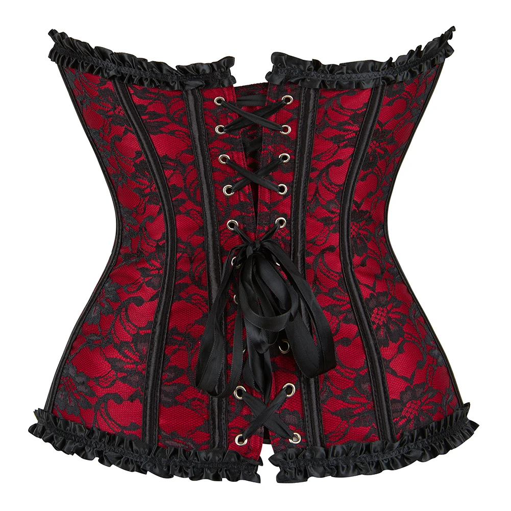 Sexy Corset Overbust Women Corsets Elastic Boned Gothic Bustier Lace Overlay Cosplay Korset Outfit Plus Size Gorset Corselet