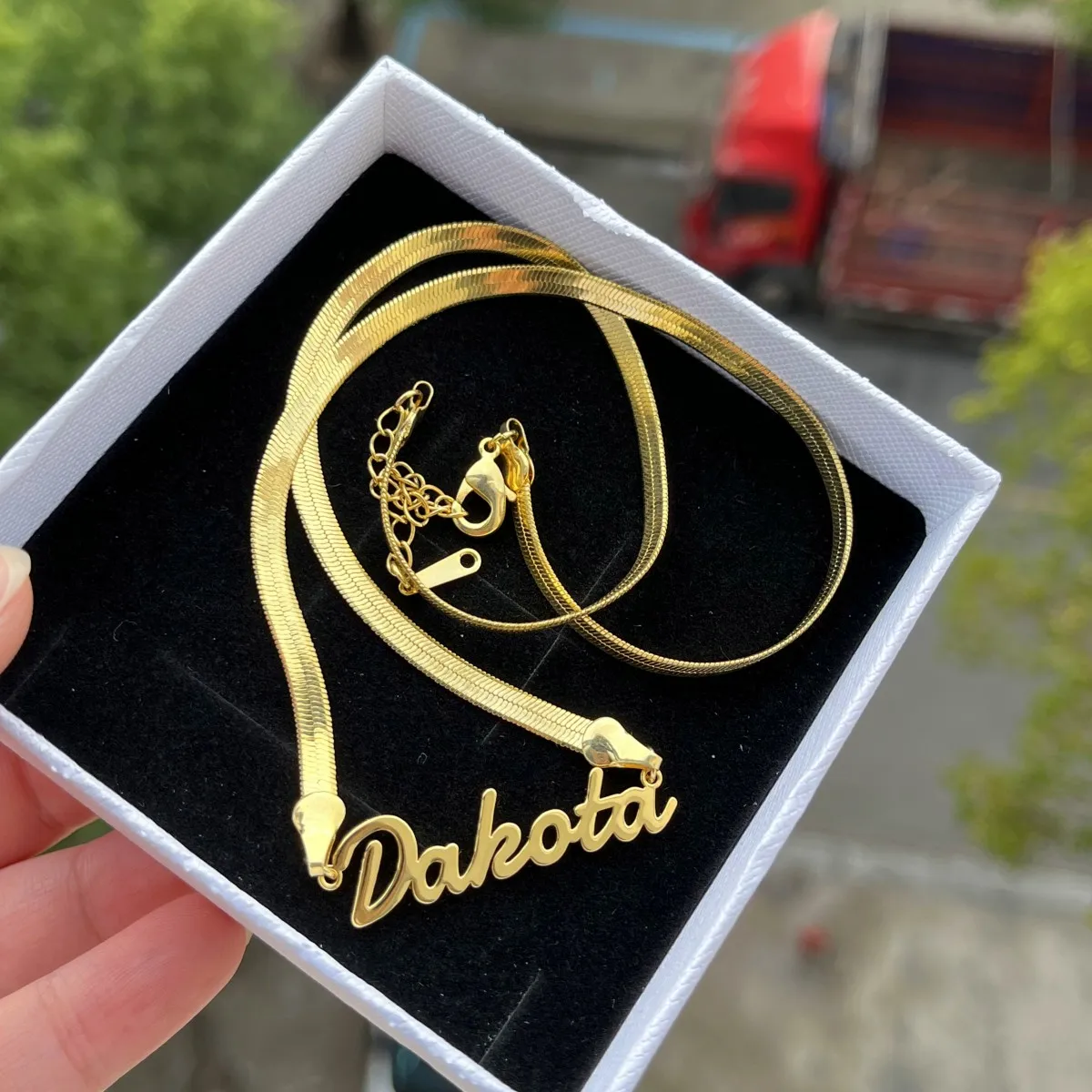 DUOYING Custom Name Necklace With Snake Chains Personalized Custom Herringbone Letter Necklace Stainless Steel Gold Plated