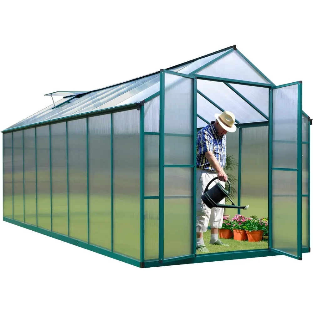 8'x16' Greenhouse for Outdoors, Polycarbonate Greenhouse with Roof Vent, Heavy Duty Aluminum Greenhouse for Outdoors