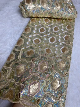 Alta Qualidade Tecido De Renda De Cordão Africano, Tecido De Lantejoulas Francesas, Renda Bordada em Tule, Costura Nigéria, 5 jardas, 2024