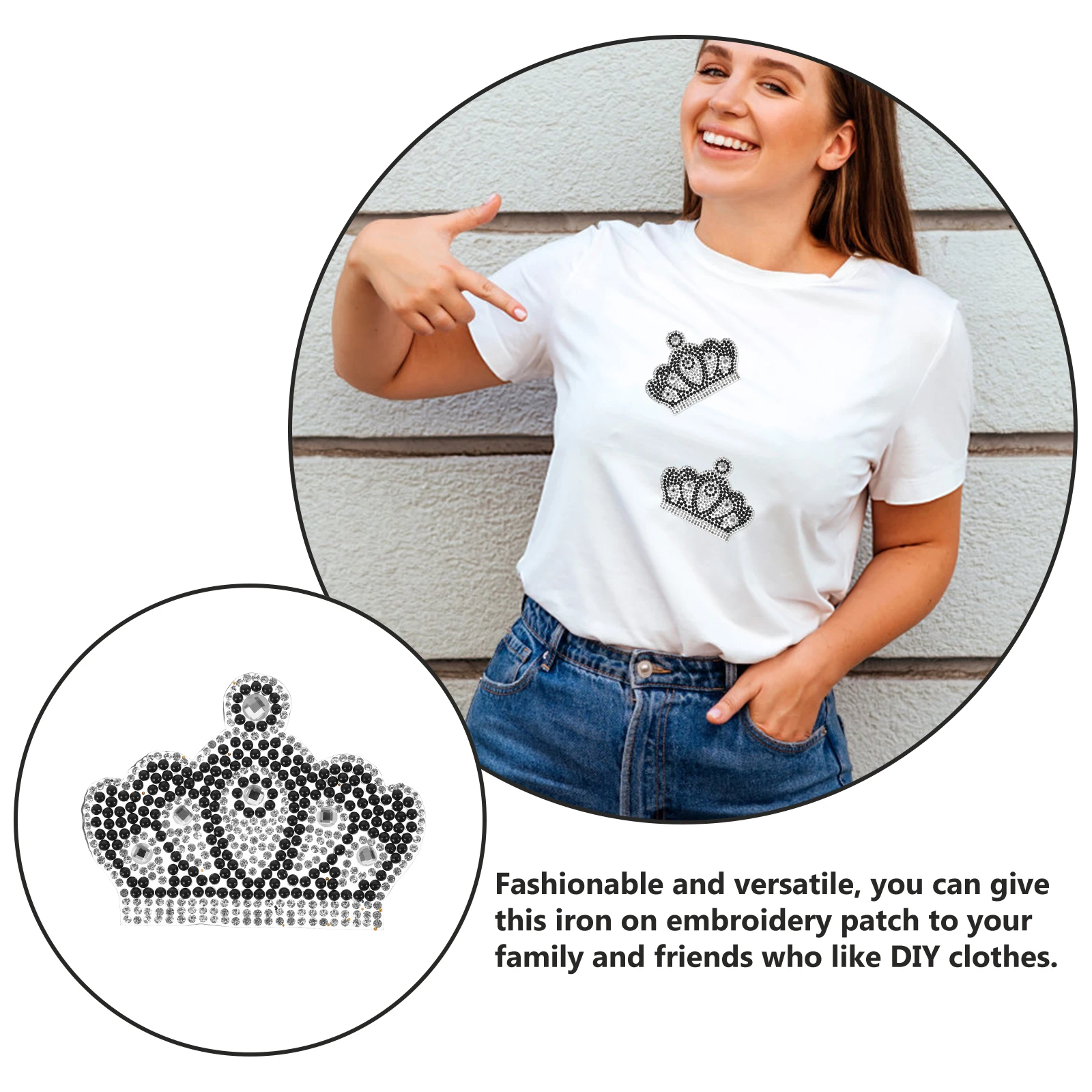 

Pink Crown Rhinestone Patches Iron-On Clothing Applique Glitter Hat Shoe Decorative Stickers Diy Gem Crown Patch For