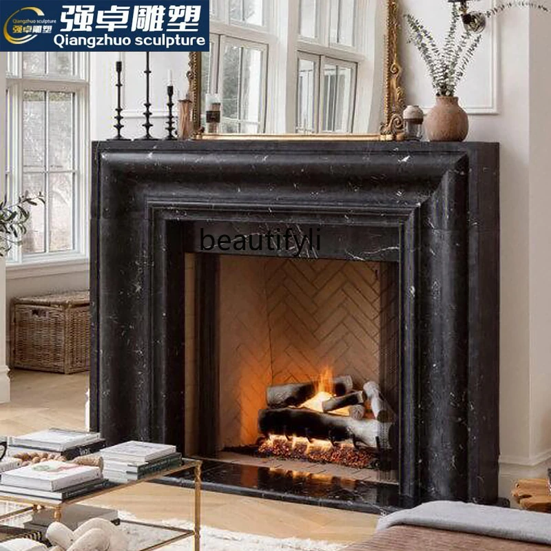 

Marble black and white root stone fireplace French fireplace living room decorative fireplace ornament